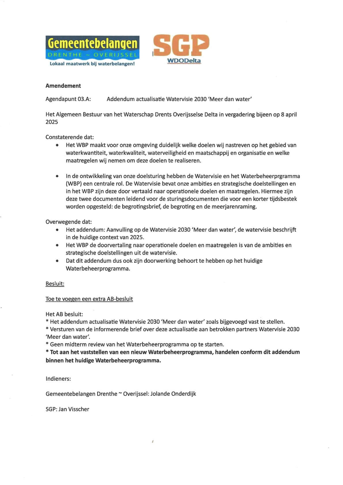 Amendement 8-4-2025 Addendum Watervisie 2030