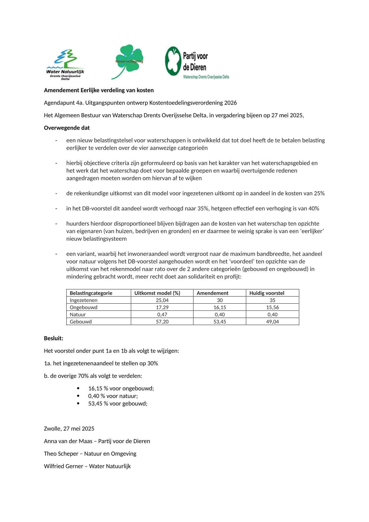 Amendement 27-05-2025 Kostentoedelingsverordening 2026
